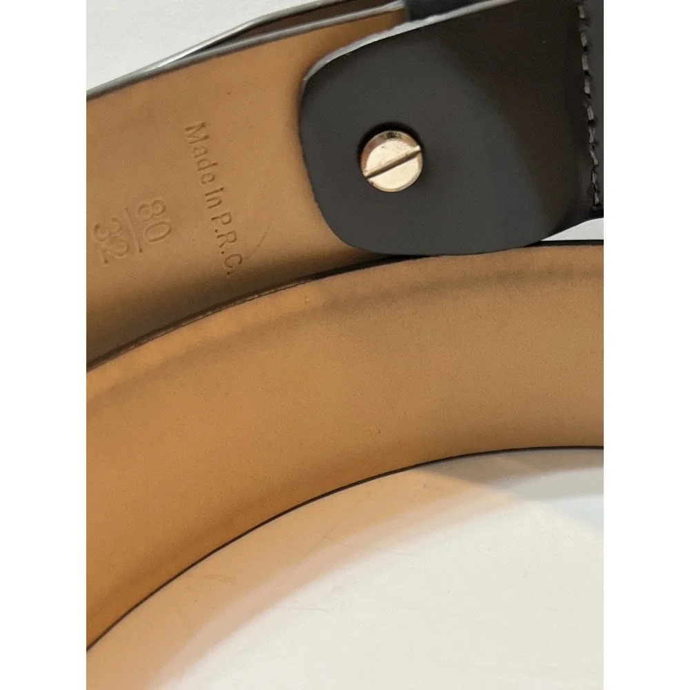 Bruno Magli Mens Black Leather Dress Belt Silver Buckle Size 32 80 Made in PRC